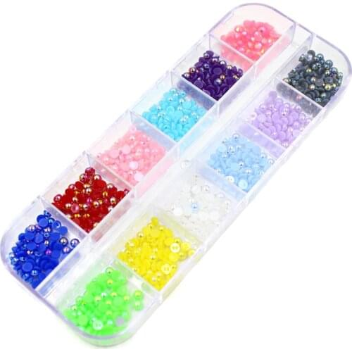 12colors 2mm Rhinestones Nail Art Beads Decoration Colorful Acrylic UV Gel manicure metal tips decor