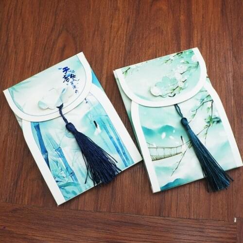 16 Sheets/Set Chinese Ancient Landscape series Postcard with Small Tassel/Greeting Card/Message Card/Birthday Gift Card