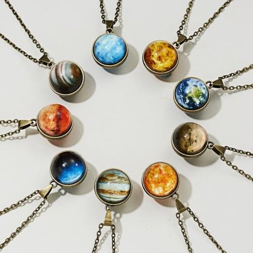 2021 spring and summer latest trend luminous necklace eight planets sun luminous double-sided retro pendant necklace wholesale