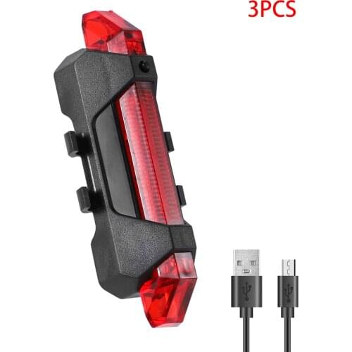 3pcs Portable Bicycle Light Waterproof Rechargeable LED Taillight USB Rear Taillight Safety Warning Bicycle Flash Tail Light