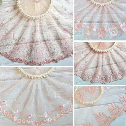 3 Yards 18-24CM Exquisite Pink Embroidered Mesh Lace Item Handmade DIY Garment Sewing Fabric Doll Clothing Accessories 310