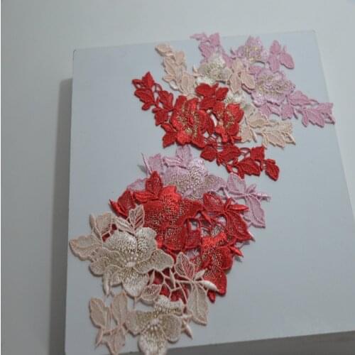 5pcs/lot)Fluorescent pink~red~complexion floral Sewing Motif Venise Lace Applique for Garment Embroidery Lace patches