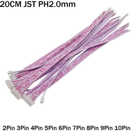5Pcs 26AWG Pitch 2.0mm Single Head Terminal Cable Wire Connector 20CM JST PH2.0 Female Connectors 2P 3P 4P 5P 6P 7P 8P 9P 10 Pin