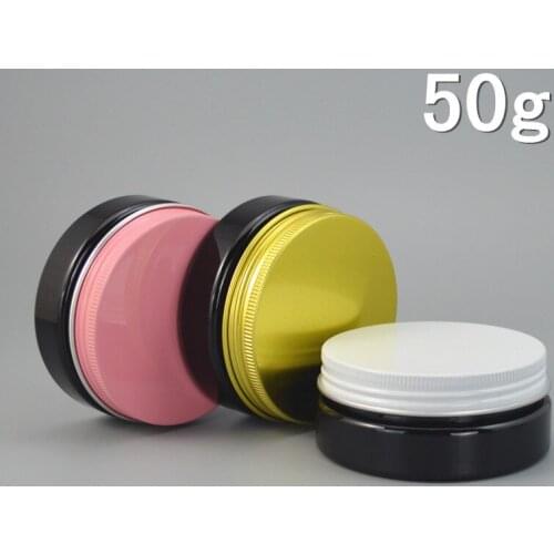 60pc/lot 50ml Black Plastic Cosmetic Jar Serum Bottle Gold Pink White Aluminum Cap 1.76oz DIY Refillable Eyes Cream Case