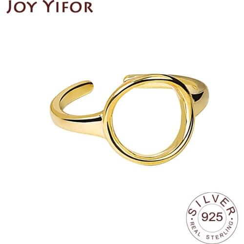 925 Sterling Silver New Simple Circle Gold Color Rings Retro Distressed Opening Handmade Ring Fashion Fine Jewelry