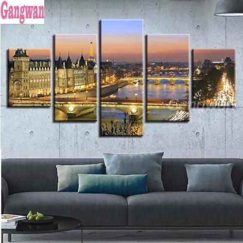Diamond painting full diamond embroidey cross stitch diamond picture mosaic 5 Pieces Paris Tower Building Nightscape Painting