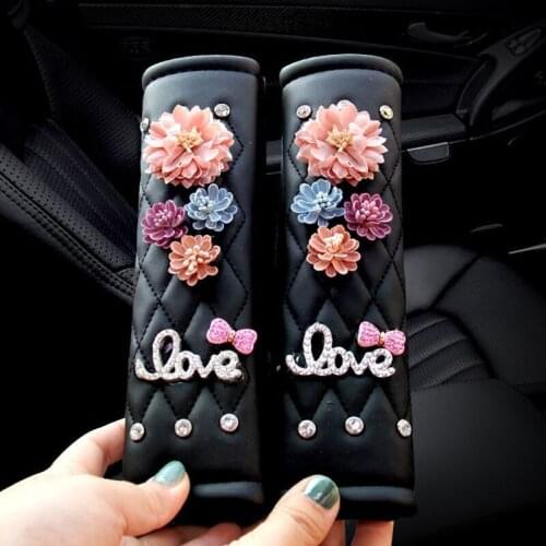 Car Crystal Rose flower love romantic Safety Car Seat Belt Shoulder Pad Guard for Universal Car Seat Belt Protector car styling