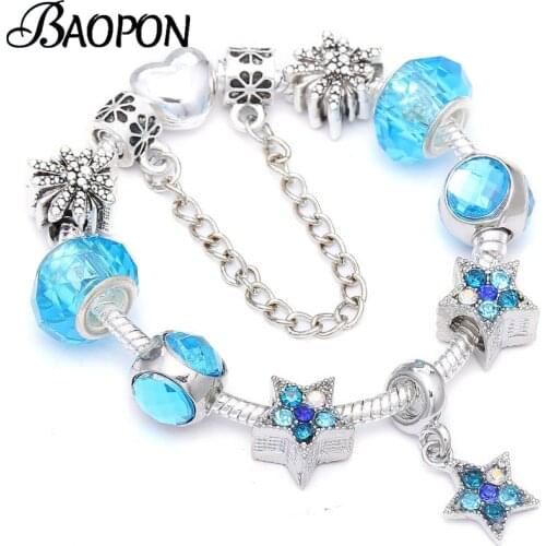 BAOPON 2020 Trendy Silver Plated Crystal Ball Beads Charm Bracelets & Bangles For Women Star Beads Brand Bracelet Jewelry Gift