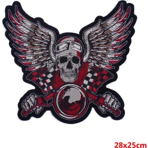 Large size Iron-on Skull wing Motorcycle Patches sew on vest MC patches heavy metal biker rider for vest Jackets