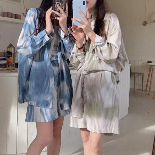 Women Tie Dye Blouses Long Sleeve Button Up Shirt Ladies Autumn Tops Girl Korean Style Leisure Thin Shirts Blouse Blusas Mujer