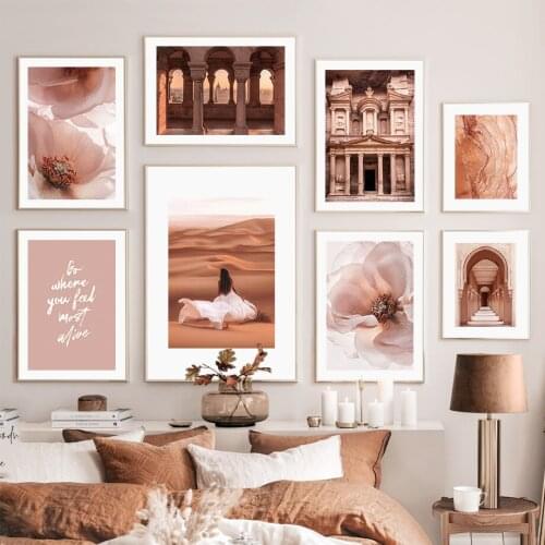 Church Promenade Desert Woman Peony Quote Wall Art Canvas Painting Nordic Posters And Prints Wall Pictures For Living Room Decor