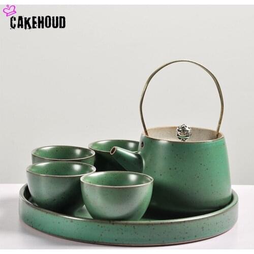 Tea Pots Chinese Travel Kung Fu Tea Set Ceramic Handle Kettle Convenient Office Tea Sets 1pc Tea Pot 4pc Tea Cup 1pc Tea Tray
