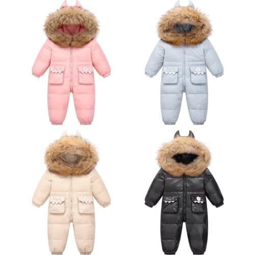 2021 Winter Children Down Jacket Boys Thick Ski Suit Girls Duck Down Jumpsuit Snowsuit Kids Overalls New Year Coat