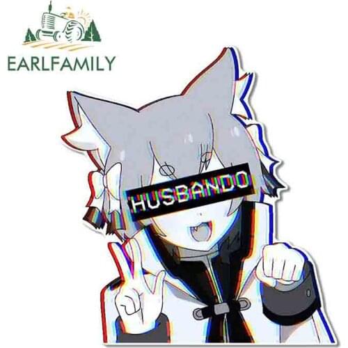 EARLFAMILY 13cm X 12cm for Felix Husbando Wolf Ear Girl Surfboard VAN Car Stickers Personality Bumper RV Decal Cartoon Graphics