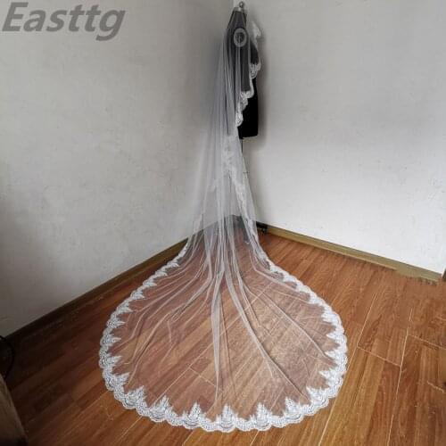 Hot Sale 2019 Wedding Veil Lace Cathedral Long wedding Accessories White Ivory 3 M Voile Marriage Bridal Veil With Comb