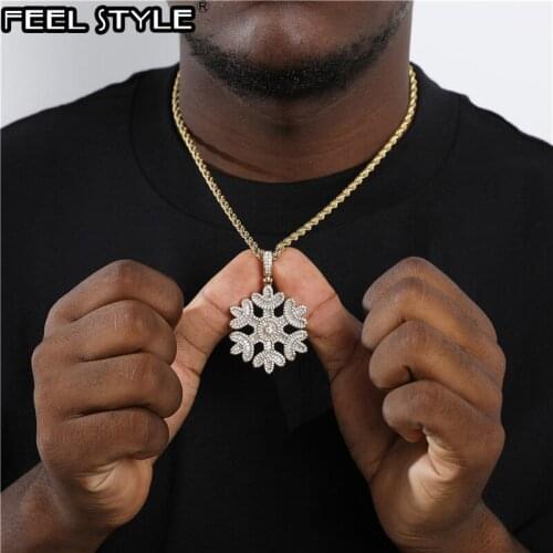 Hip Hop Baguette Snowflake AAA+ Cubic Zirconia Bling Full Iced Out Solid Back Necklaces & Pendants For Men Charm Jewelry