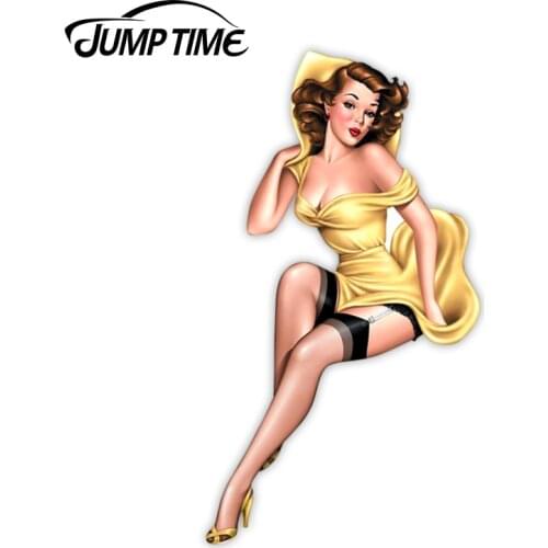 JumpTime 13cmx7.2cm Pin Up Girl Vintage Sexy Car Sticker Vinyl DECAL for Laptop Tablet Helmet Motorcycle Bumper Car Accessories