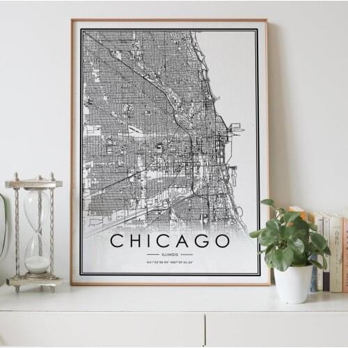 CHICAGO city map Nordic Living Room Decoration Canvas Poster Modern Home Decor Art Print Painting