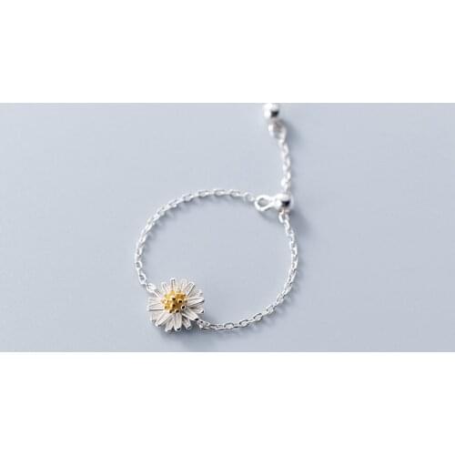 Cute Daisy Flower Adjustable Rings for Women Teen Girls 925 Sterling Silver Kawaii Korean Fashion Jewelry Ladies Gifts