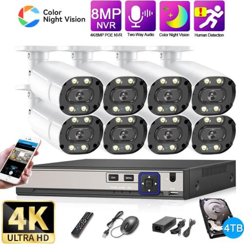 Two-way Audio Video Surveillance IP POE Camera Set 5MP 8ch NVR Kit HD Color Night Vision 8 Channels CCTV Security Camera System