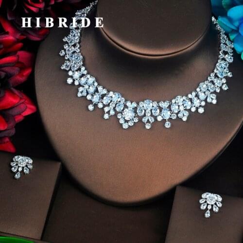 HIBRIDE New Trendy Clear Big AAA Cubic Zirconia Jewelry Sets Luxury Necklace Set Wedding Dress Accessories Party Show Gift N-500