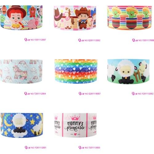 Q&N ribbon 22mm 25mm 38mm 50mm 75mm Unicorn Cartoon Animals 50yard Ribbons Gift Box Withlogo DIY Accessories Free Shipping