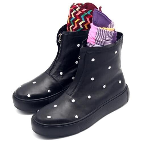 New winter round toe board shoes men ankle boots men shoes zipper polka dot embroidery fashion black mens boots