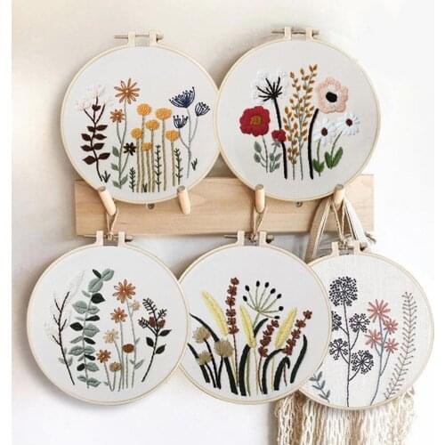 Embroidery Kit For Beginners Cross Stitch Diy Stamped Embroidery with Floral Flower Pattern Embroidery Ring Color Threads