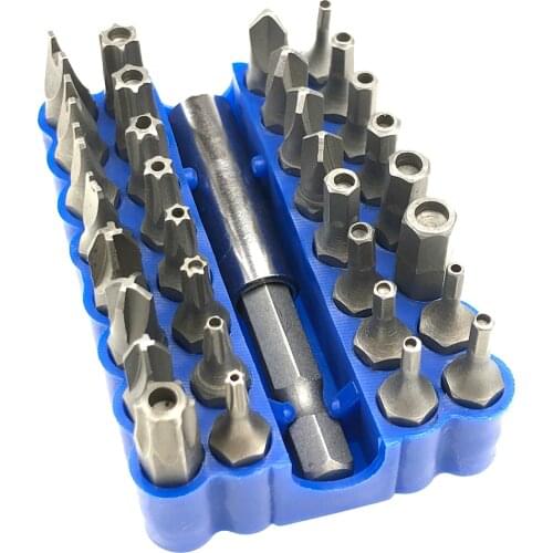 33Pcs Torq Torx Hex Star Spanner Solid Screwdriver Kit Hand Tool Proof Bit Set with 1/4" 6.35mm Magnetic Holder