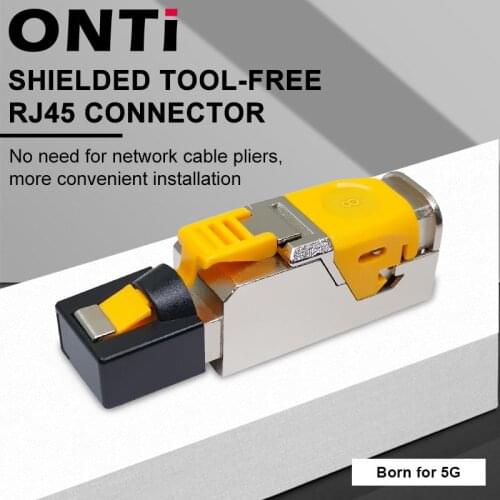 ONTi New Cat8 Industrial Ethernet Connector RJ45 Shielded Field Plug Tool Free Easy Metal Die-Cast Termination Conector