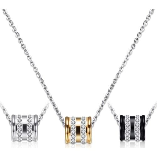 Two Color Fashion Stainless Steel Women Necklace With CZ Crystal Wholesale Bling Round Charm Necklaces Pendants Jewelry Gift