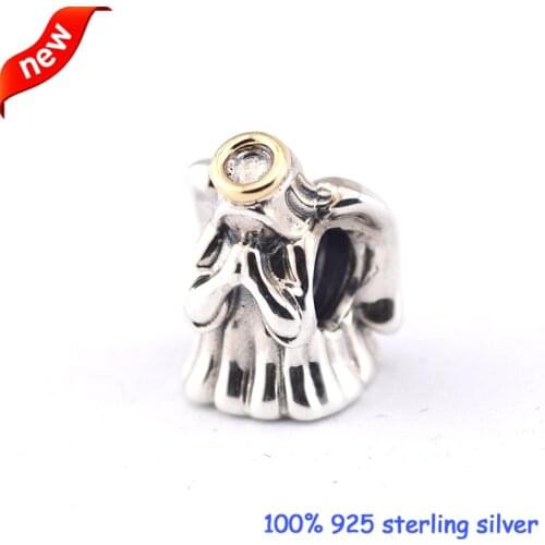 Fits Pandora Bracelets Divine Angel Silver Beads With Gold Plated 100% 925 Sterling Silver Charms DIY Jewelry Wholesale 09305