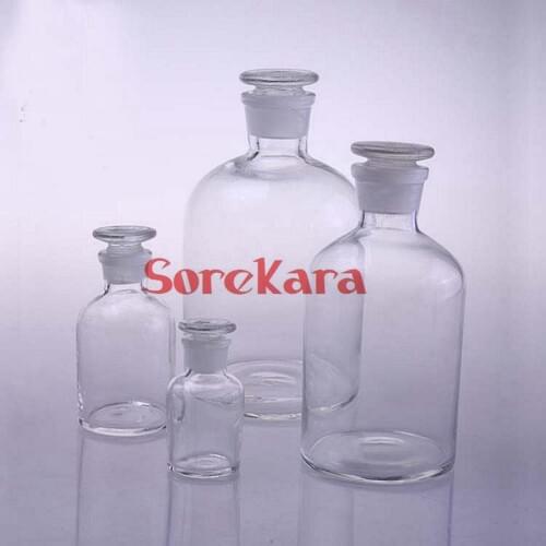 30ml/60ml/125ml/500ml/1000ml/2500ml Glass Reagent Bottle Ground-in Glass Stopper Narrow Mouth Transparent
