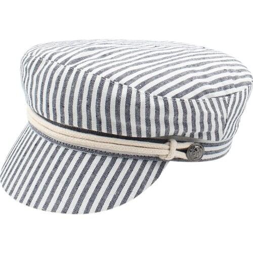Navy Hat Womens Autumn New Striped Fashion Newsboy Hat Wild Korean Style Simple Art Student Casual Flat Top Caps
