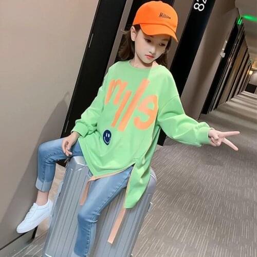 Girls' Sweatshirts Spring And Autumn Fashion Casual Tops Childrens Round Neck Pullovers 3-color Long-sleeved T-shirts 4-12 Y
