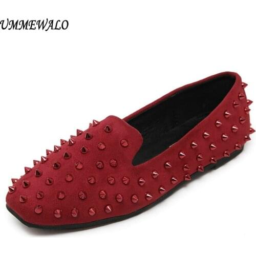 UMMEWALO Flat Shoes Women Rivets Shoes Woman Casual Square Toe Flats Loafers Ladies Studs Shoes