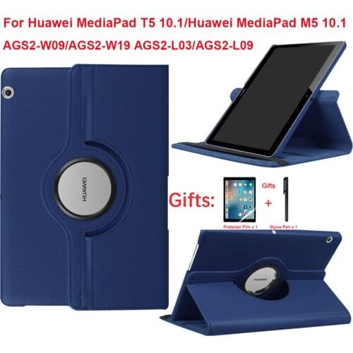 360 Rotating Case for MediaPad T5 10 AGS2-W09/L09/L03 10.1 Tablet Funda Stand PU Leather Flip Cover for Huawei MediaP T5 10 10.1