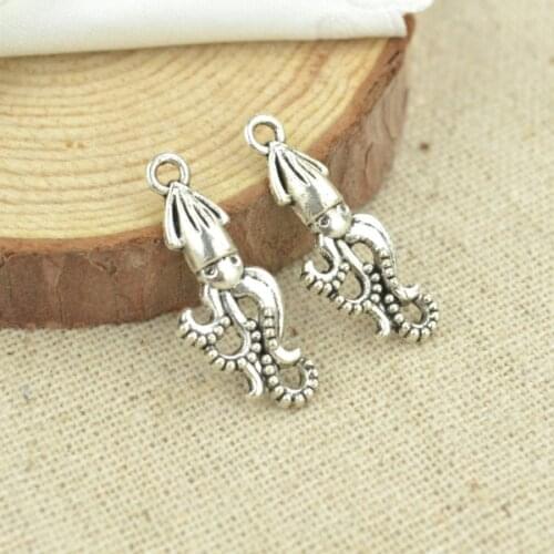 High quality 40pcs metal antique silver Plated octopus charms for DIY jewelry making 25*10mm D759