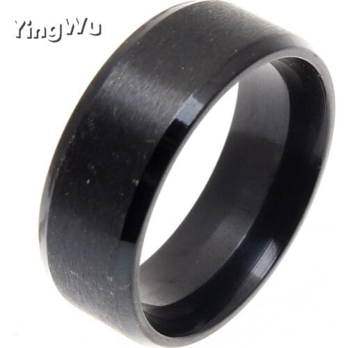 Yingwu Wholesale 20pcs 8mm Stainless Steel Ring Womens Mens Titanium Band Black Size 7-11