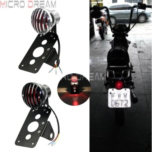 Motorcycle Rear Brake Tail Lights w/ License Plate Bracket Light for Harley Chopper Bobber Cruisers Side Mount Stop Tail Lamp