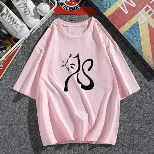 Love Friendship Cat Design Women Cotton Casual Funny T Shirt Young Girl Pink Women Gift T-shirt 4 Colors Drop Shipping Japanese