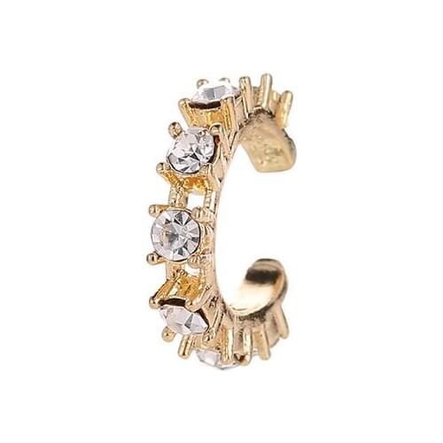 Starry Bling Full Clear Crystal U-Shaped Elegant Silver Plated Ear Cuff Golden Clip Earrings For Women
