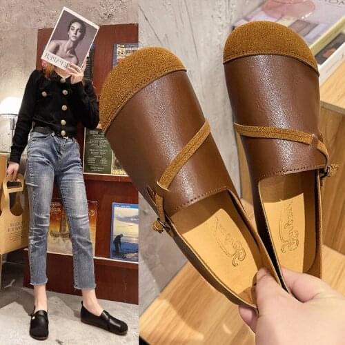 2021 Spring and Autumn Models Single Shoes Genuine PU Leather Womens Shoes Retro Soft Sole Non-slip Casual Mother Shoes Woman