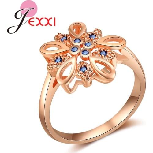 Exquisite Rose Gold Ring Blue Cubic Zirconia Women Valentines Day Gift Original Brand Big Promotions High Quality