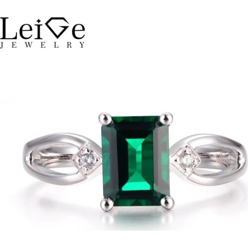 Leige Jewelry Emerald Rings Unique Wedding Rings May Birthstone 925 Sterling Silver Emerald Cut Green Gems Rings Gifts for Women