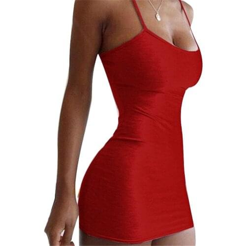 Sexy Bodycon Summer Hip Dress Solid Color Thin Women Sexy Elastic Loose Sling Spaghetti Strap Mini Sleeveless Dress Night Club