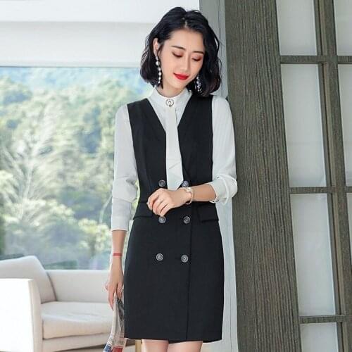 Fashion Ol Style Sleeveless Dresses For Women Elegant V-Neck Ladies Office Work Wear Vestido Career Interview Job Clothes DD2800