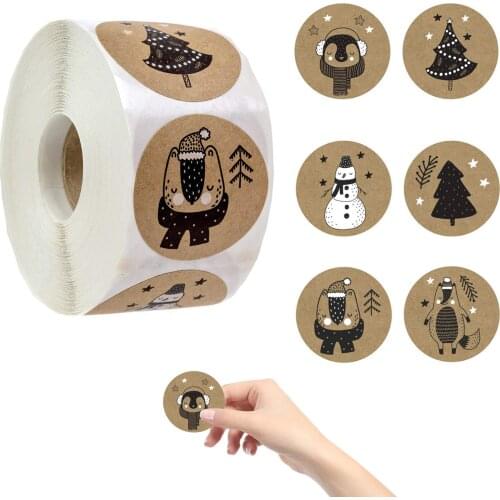 1 Roll Christmas 1 Inch Self-adhesive Sticker Labels Christmas Gift Decoration Sticker For Package Stationery Sticker Present