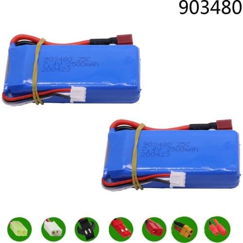 2PCS/lot Lipo Battery 2S 7.4V 2500mah for Wltoys 12428 12423 1:12 RC Car Spare parts 7.4V high capacity RC toys lipo battery 25C