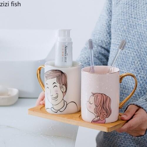 360ml Couple Water Cup Ceramic Wash Cup Set Tea Cup Milk Cup / Couple Toothbrush Cup 2 Cups Ceramic Mug